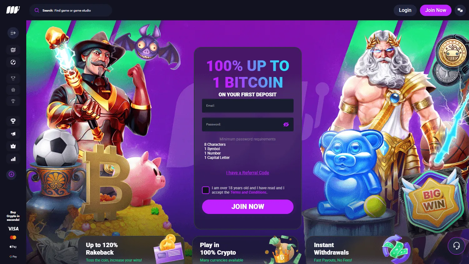 Metaspins Casino home page on desktop